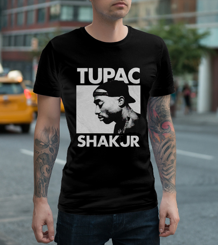 Tupac Shakur Profile Portrait Black T-Shirt
