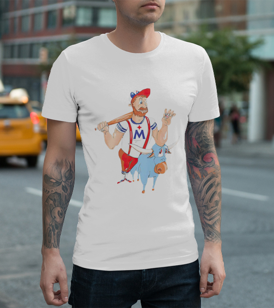 Paul Bunyan Baseball Cartoon with Babe the Blue Ox and Baseball Bat T-Shirt