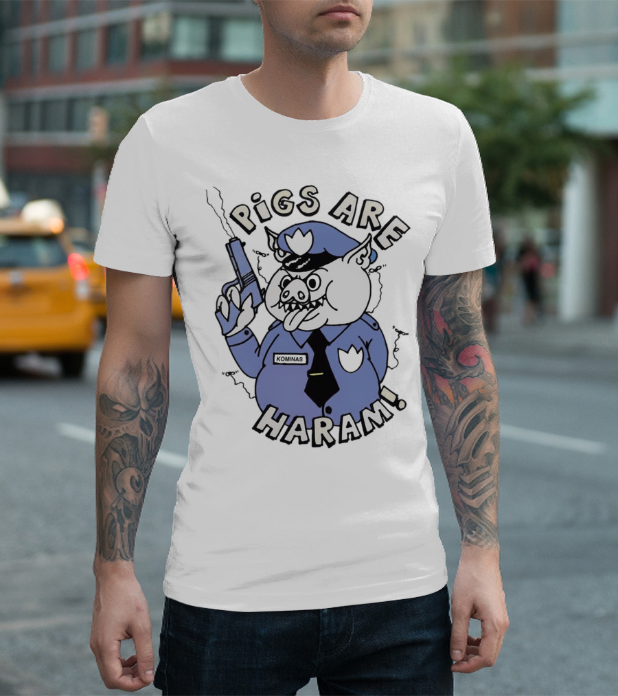 Pigs Are Haram Kominas Smoking Cartoon Police Pig T-Shirt