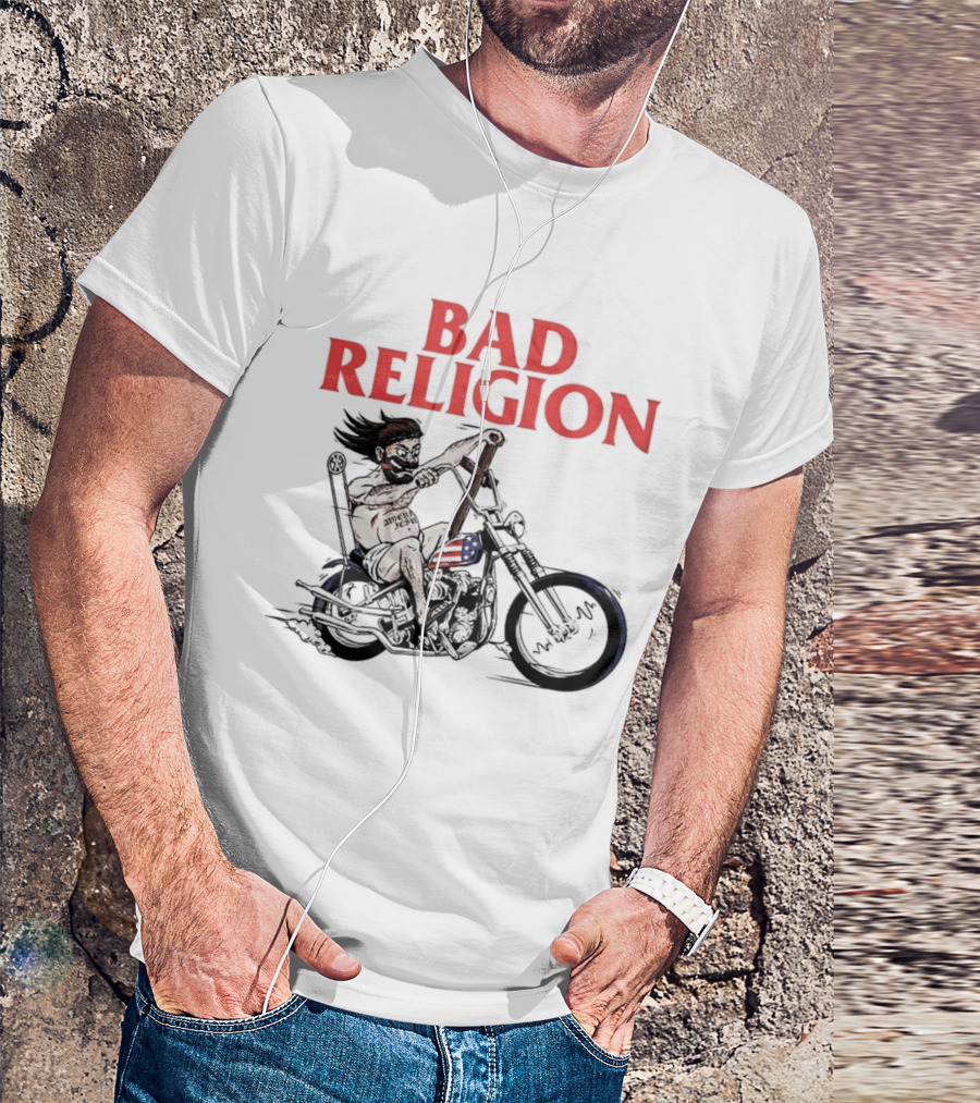 Bad Religion Motorcycle Rider With American Flag Details T-Shirt