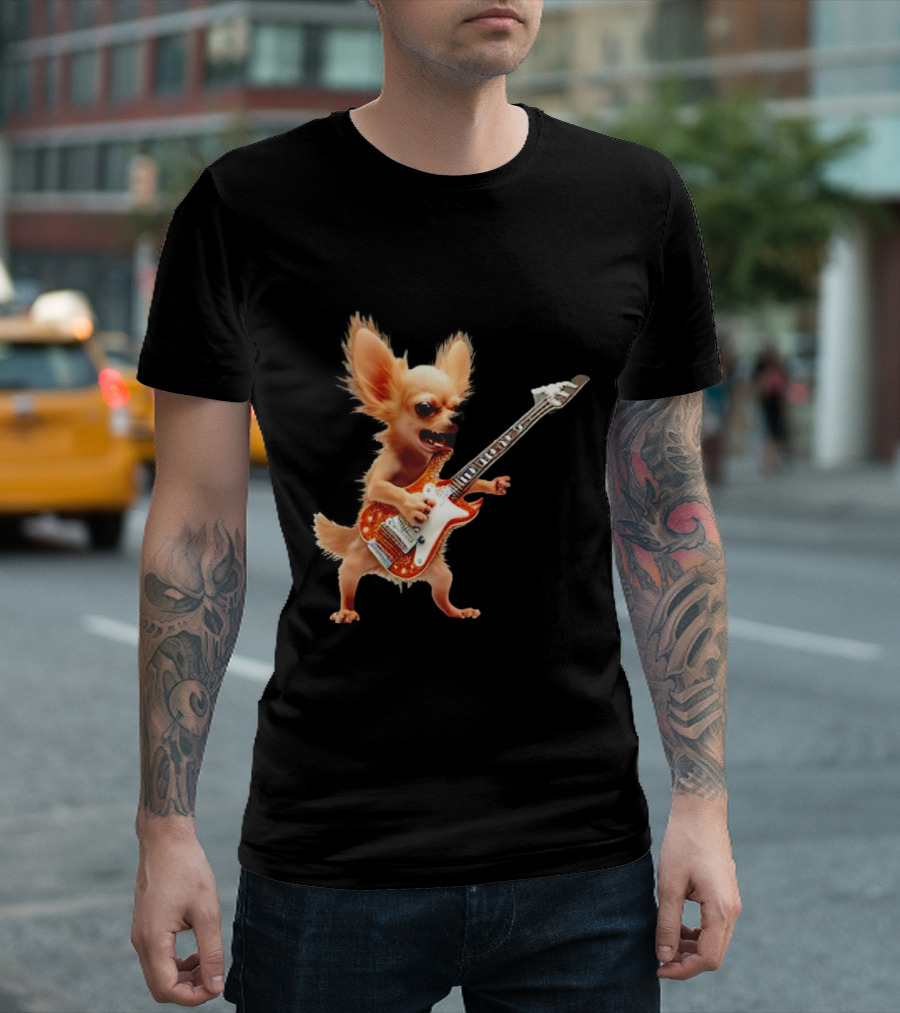 Chihuahua Playing Electric Guitar Rockstar T-Shirt