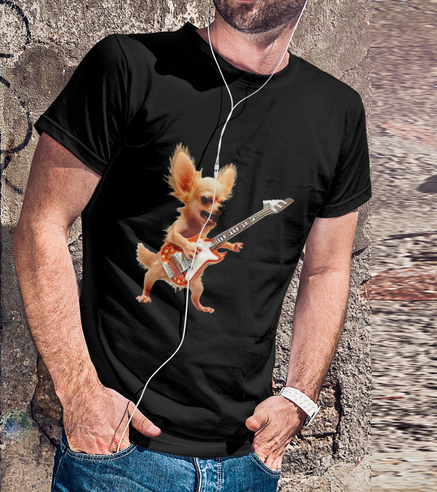 Chihuahua Playing Electric Guitar Rockstar T-Shirt
