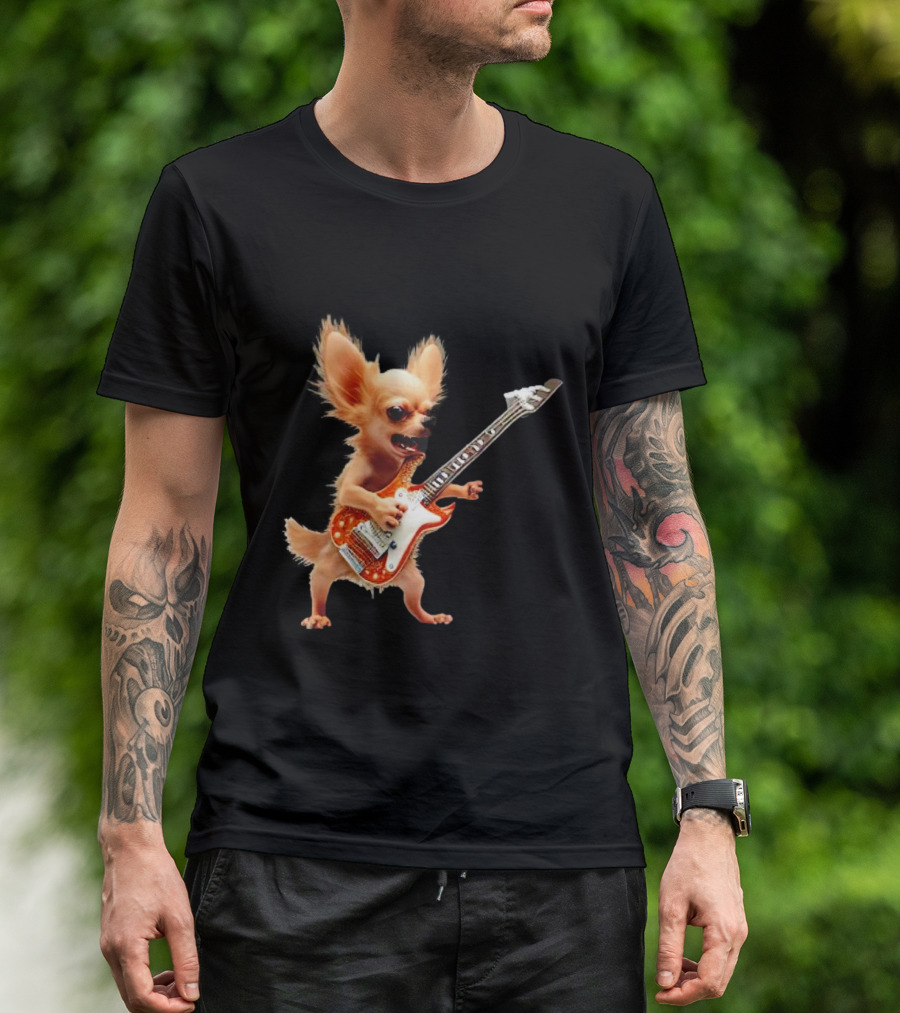 Chihuahua Playing Electric Guitar Rockstar T-Shirt
