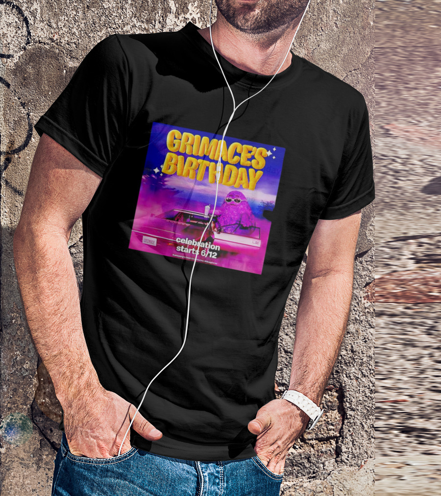 Grimace's Birthday Celebration Starts 6/12 With Purple Character And Sunglasses T-Shirt