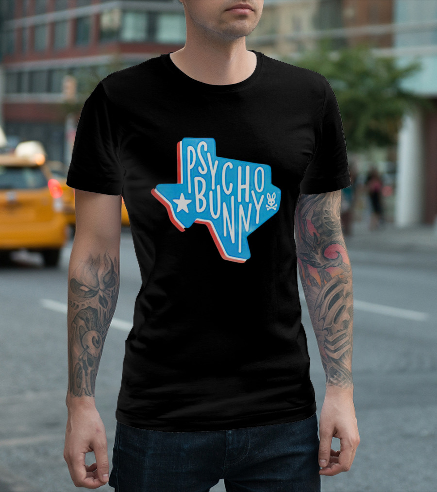 Psycho Bunny Texas State Blue Red Star Skull T-Shirt