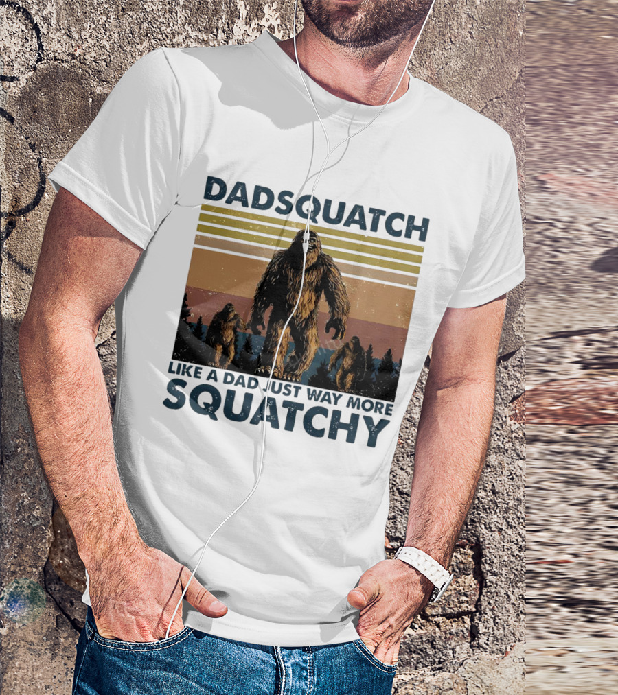 Dadsquatch Like A Dad Just Way More Squatchy Vintage Father's Day Retro Sunset T-Shirt