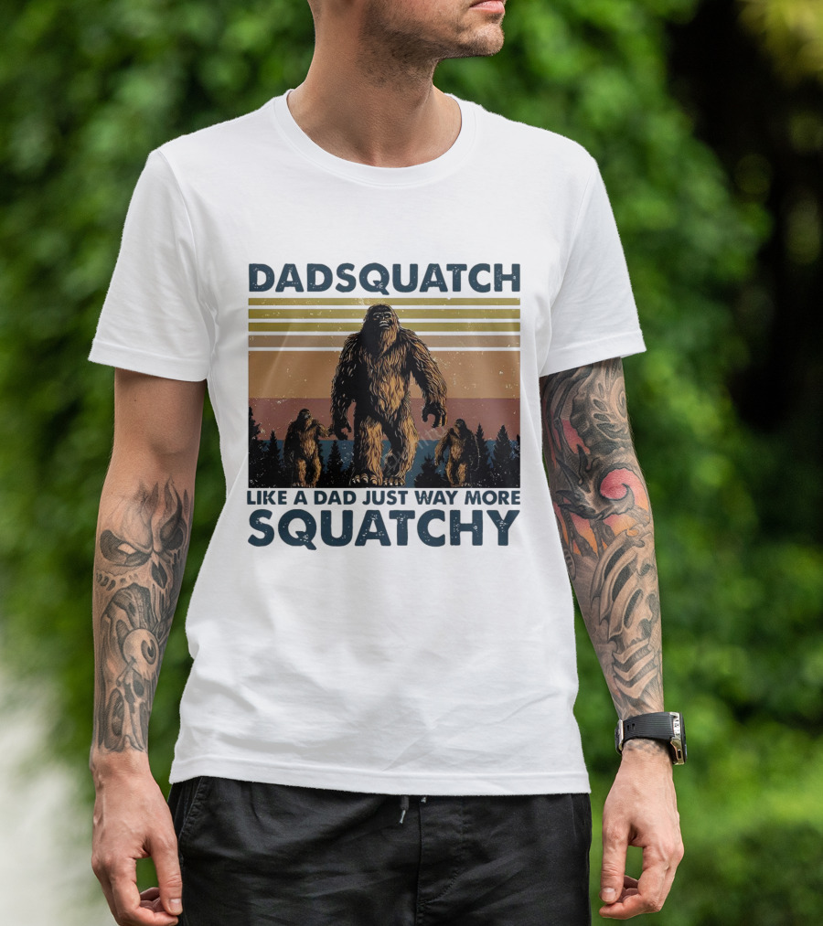 Dadsquatch Like A Dad Just Way More Squatchy Vintage Father's Day Retro Sunset T-Shirt