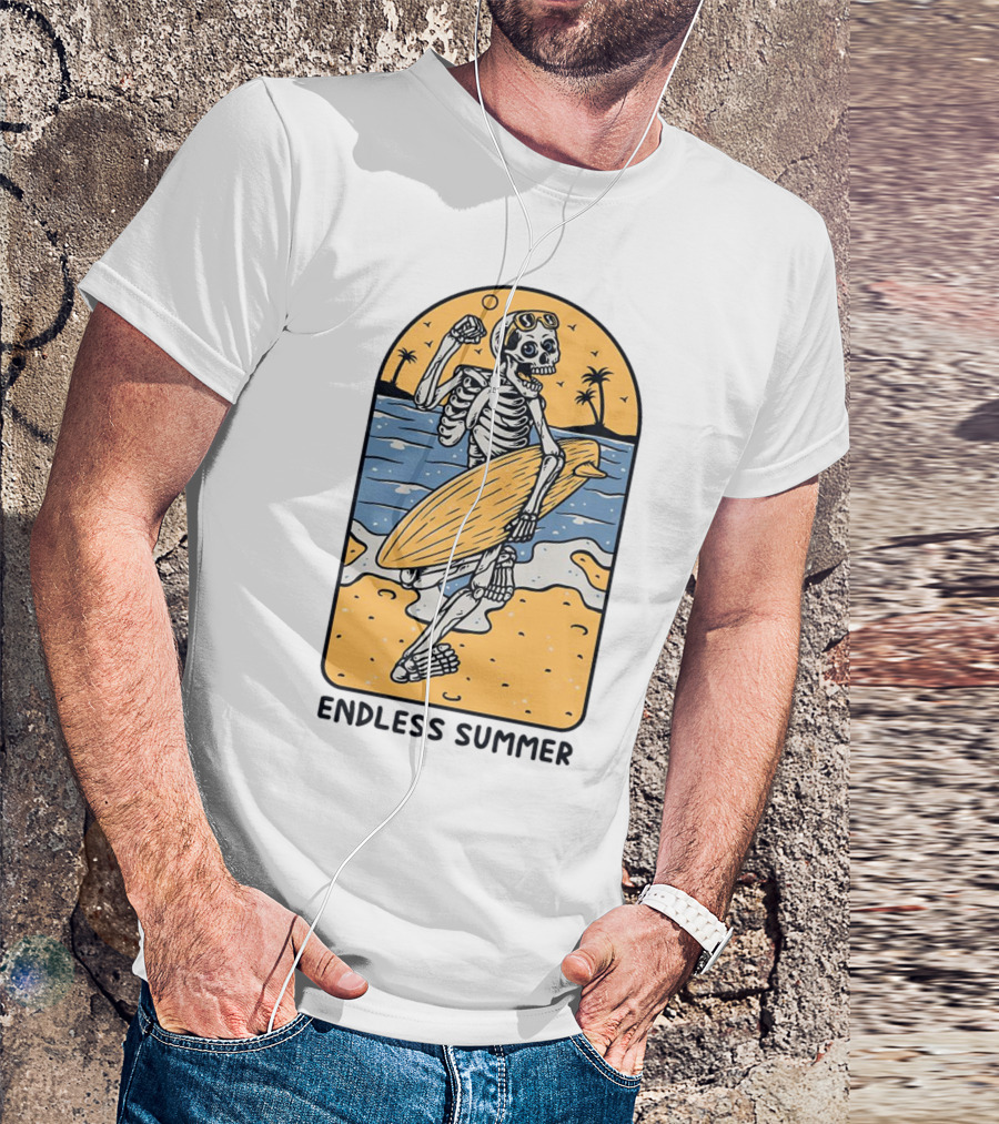 Skeleton Surfer Endless Summer Beach Vibes T-Shirt