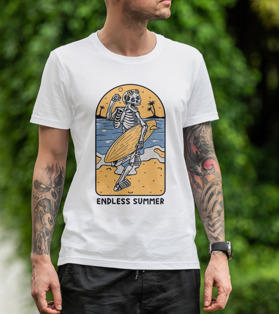Skeleton Surfer Endless Summer Beach Vibes T-Shirt