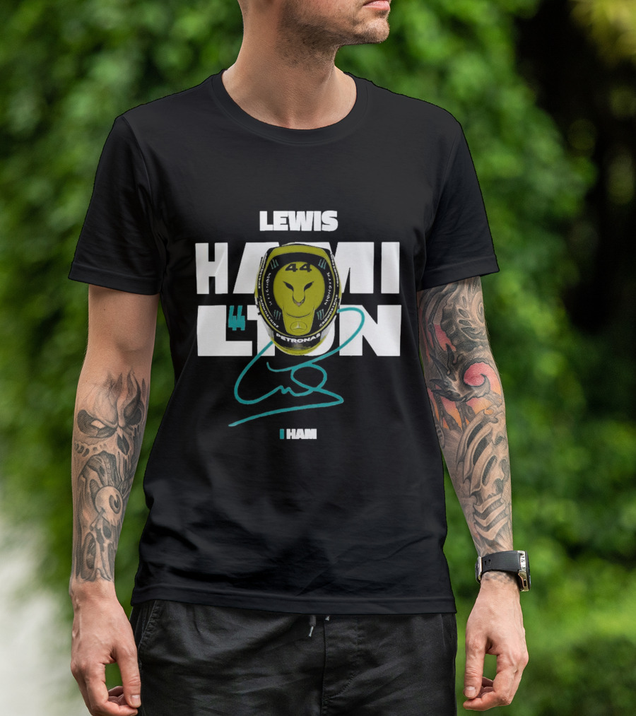 Lewis Hamilton 44 Monster Petronas Helmet Ham Signature T-Shirt
