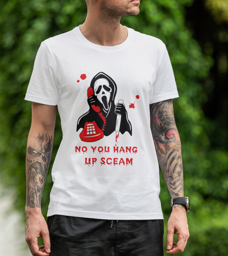 No You Hang Up Sceam Ghost Mask Red Phone Knife T-Shirt