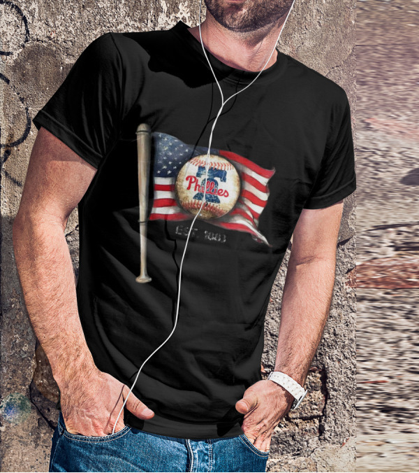 Phillies Est. 1883 American Flag Baseball Bat T-Shirt