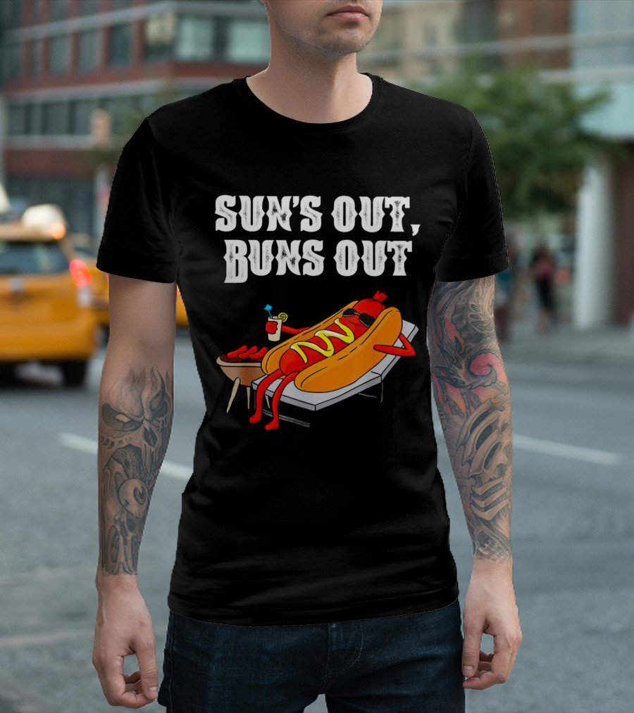 Sun's Out Buns Out Hot Dog Relaxing with Drink T-Shirt