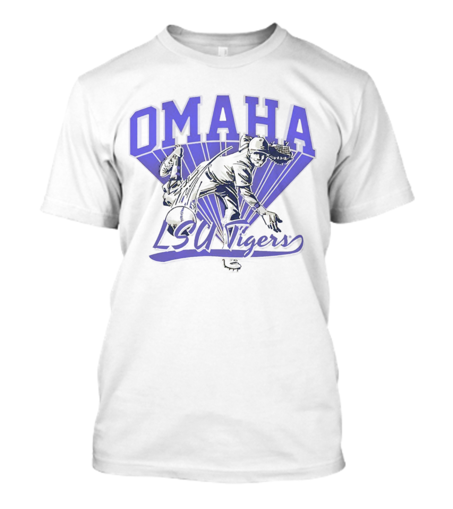 LSU Tigers Omaha Road To College World Series Pitcher Action T-Shirt