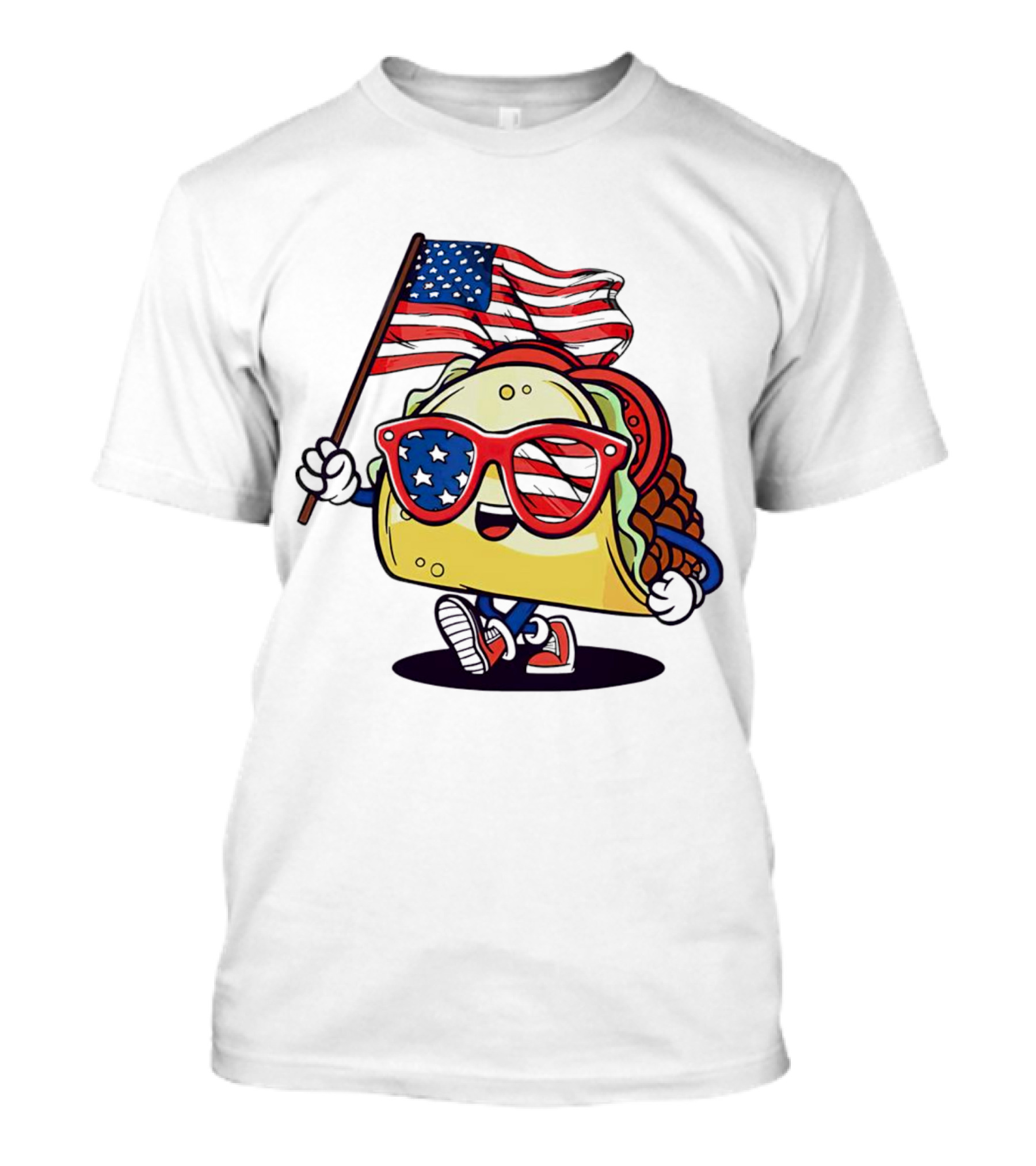 4th Of July Taco With Sunglasses Holding American Flag USA T-Shirt