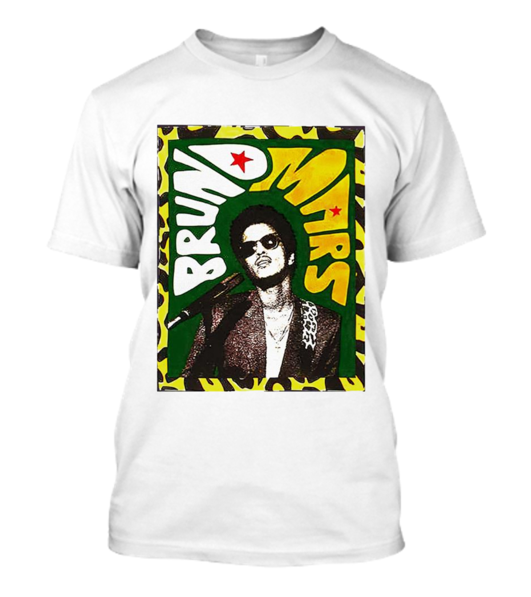 Bruno Mars Retro Style Portrait With Microphone And Stars T-Shirt