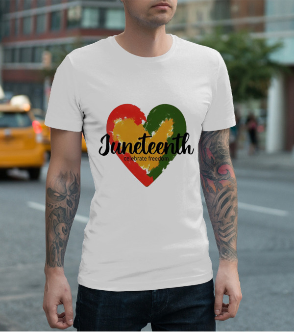Juneteenth Celebrate Freedom Heart With Red Yellow Green Colors T-Shirt