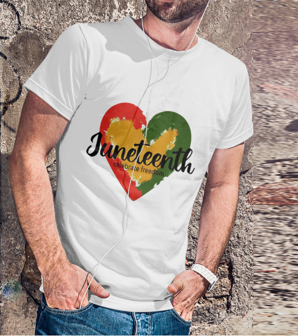 Juneteenth Celebrate Freedom Heart With Red Yellow Green Colors T-Shirt