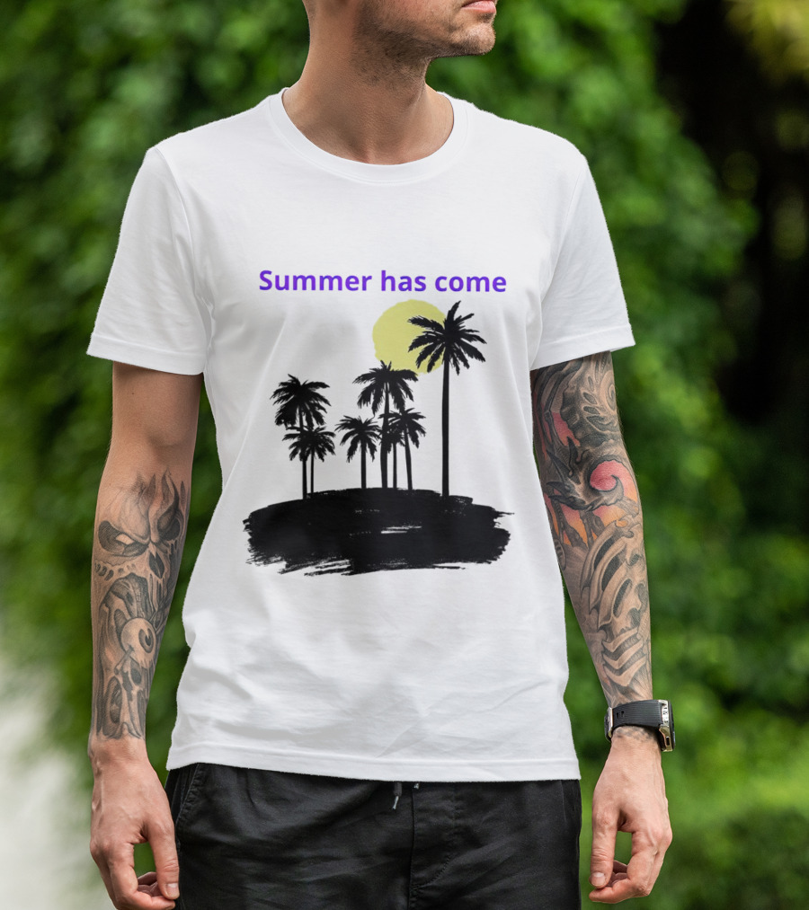 Summer Has Come Tropical Palm Silhouette Moonlit Evening T-Shirt