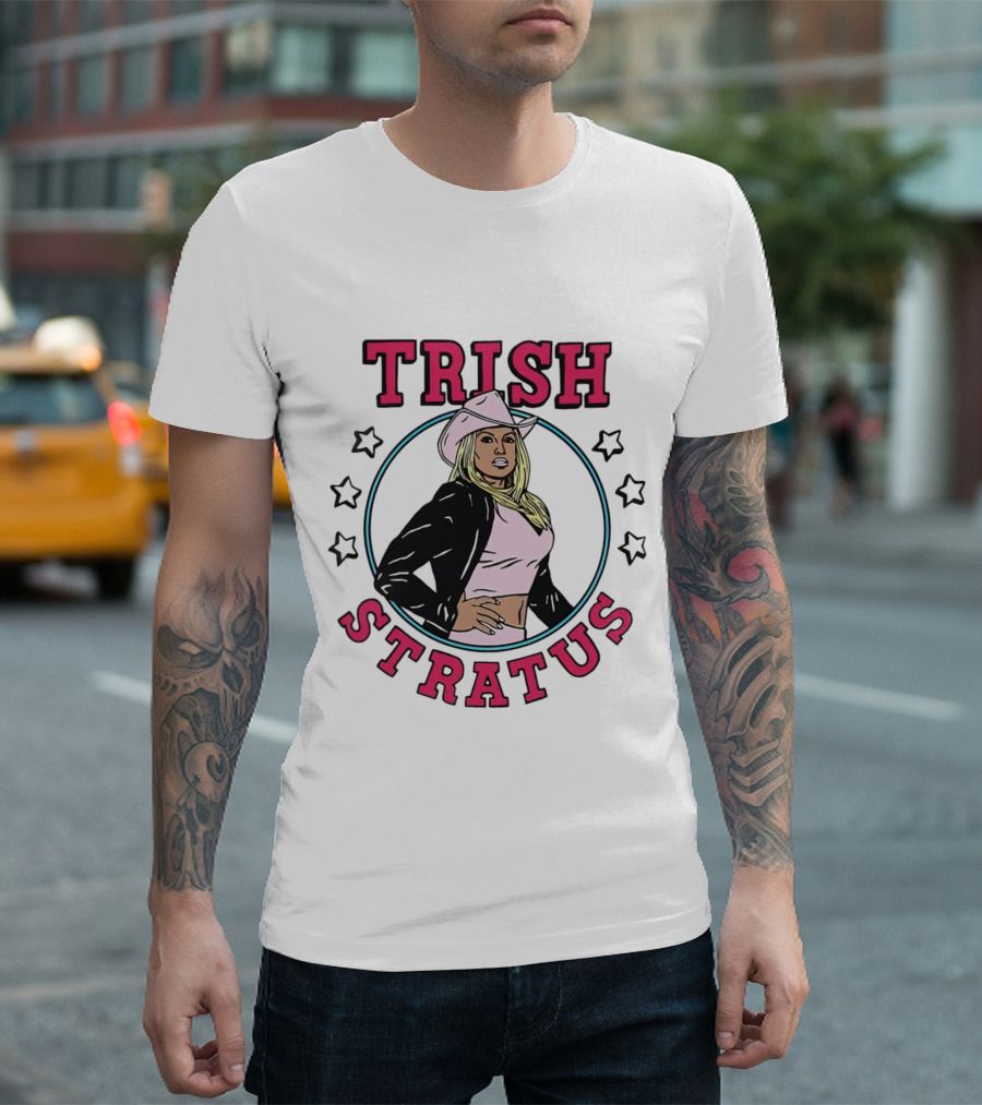 Trish Stratus Pink Cowboy Hat Black Jacket Stars T-Shirt
