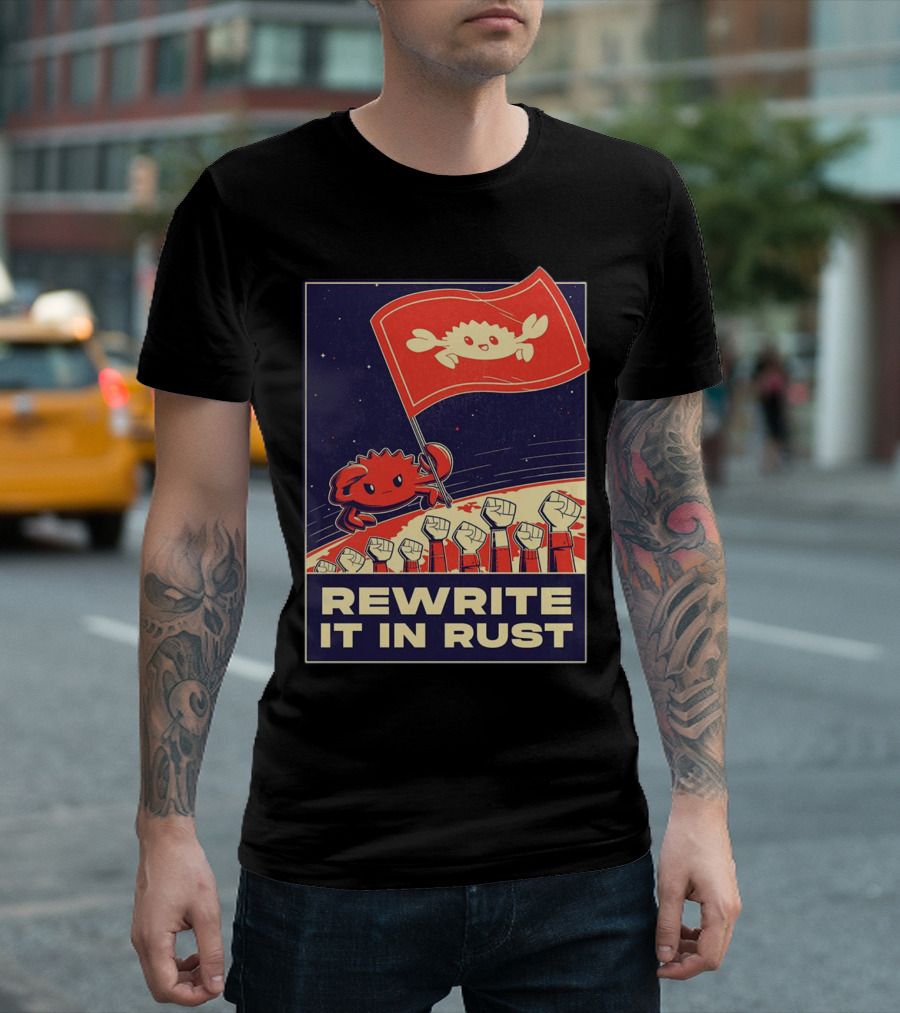 Rewrite It In Rust With Ferris Crab Flag Revolution T-Shirt