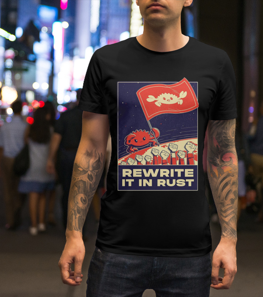 Rewrite It In Rust With Ferris Crab Flag Revolution T-Shirt