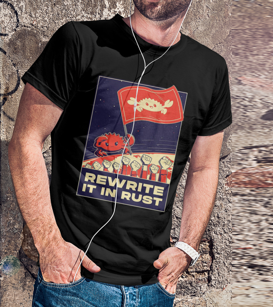 Rewrite It In Rust With Ferris Crab Flag Revolution T-Shirt