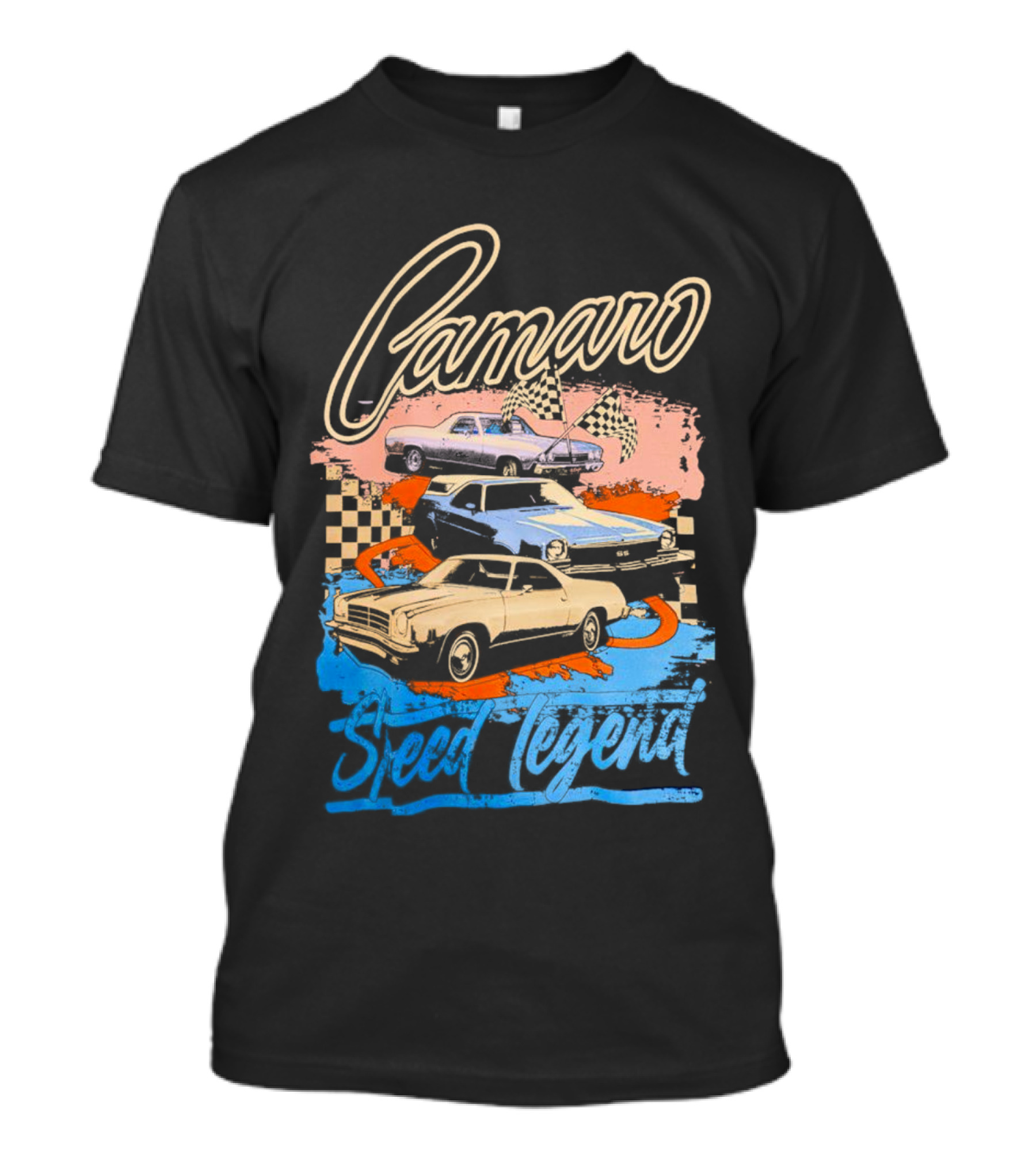 Camaro Speed Legend Vintage Racing Cars Checkered Flags T-Shirt