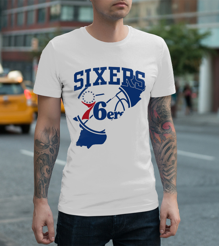 Philadelphia Sixers 76ers Map Basketball Pennsylvania Shape T-Shirt