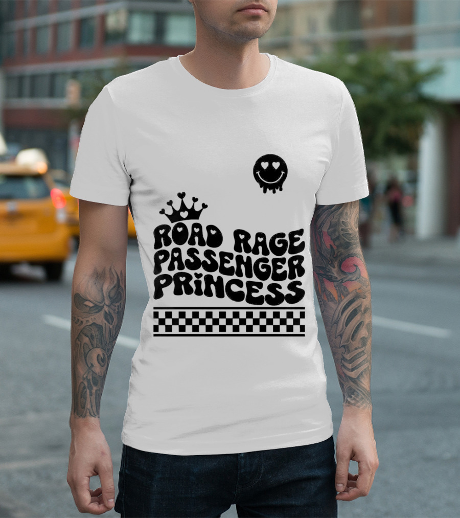 Road Rage Passenger Princess Crown Heart Smile Checkered T-Shirt