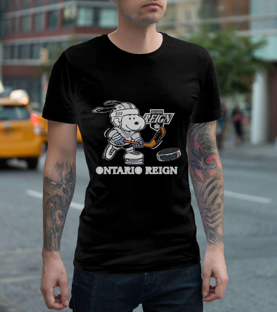 Snoopy Ontario Reign Hockey Player with Puck T-Shirt