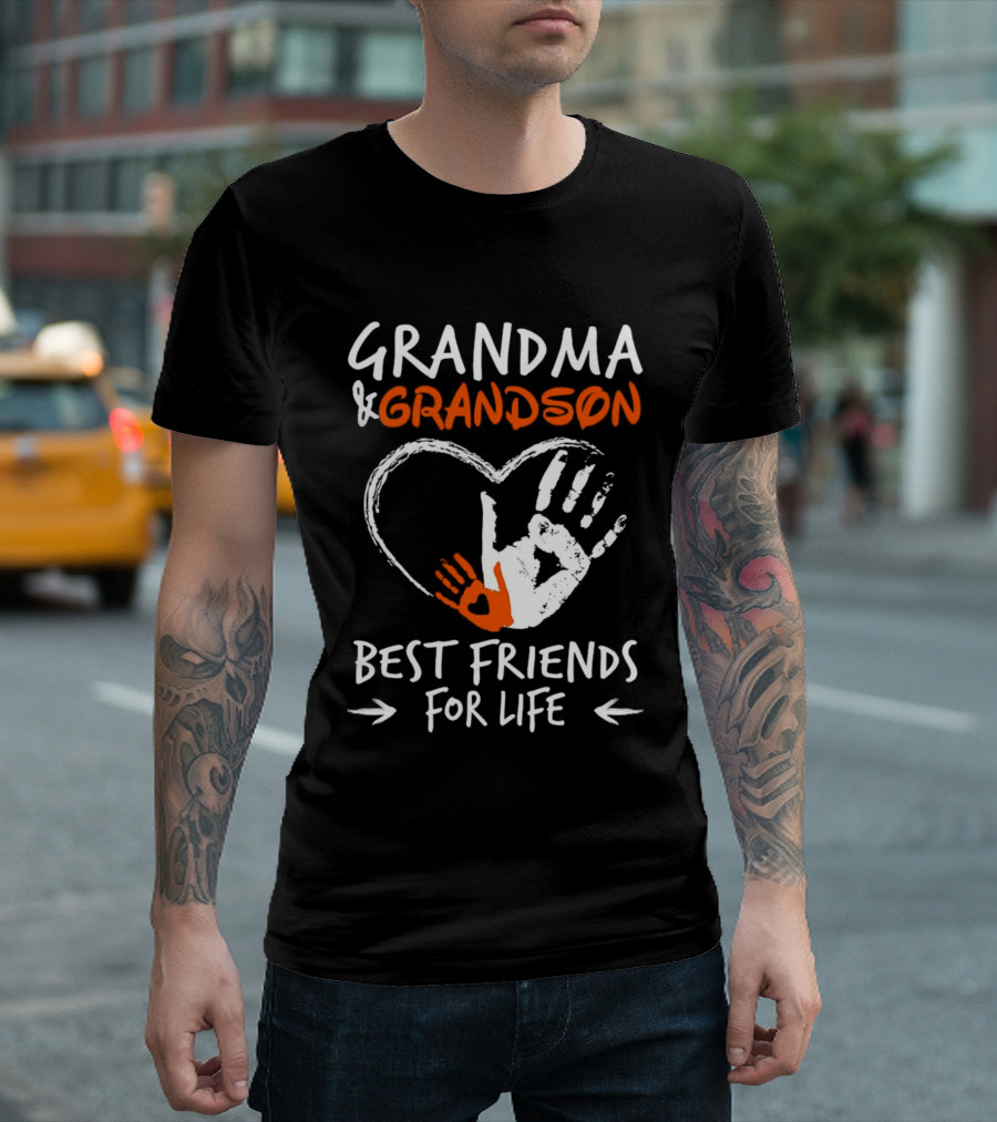 Grandma and Grandson Heart Handprints Best Friends for Life T-Shirt
