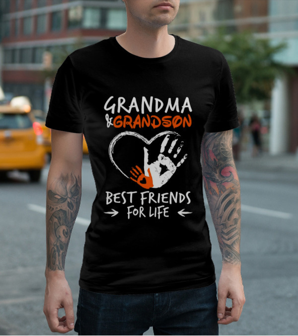 Grandma And Grandson Heart Handprints Best Friends For Life T-Shirt
