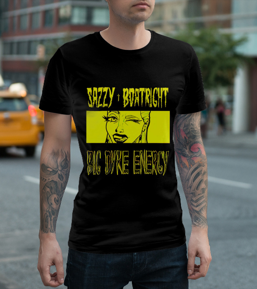 Sazzy Boatright Big Dyke Energy Winking Yellow Comic T-Shirt