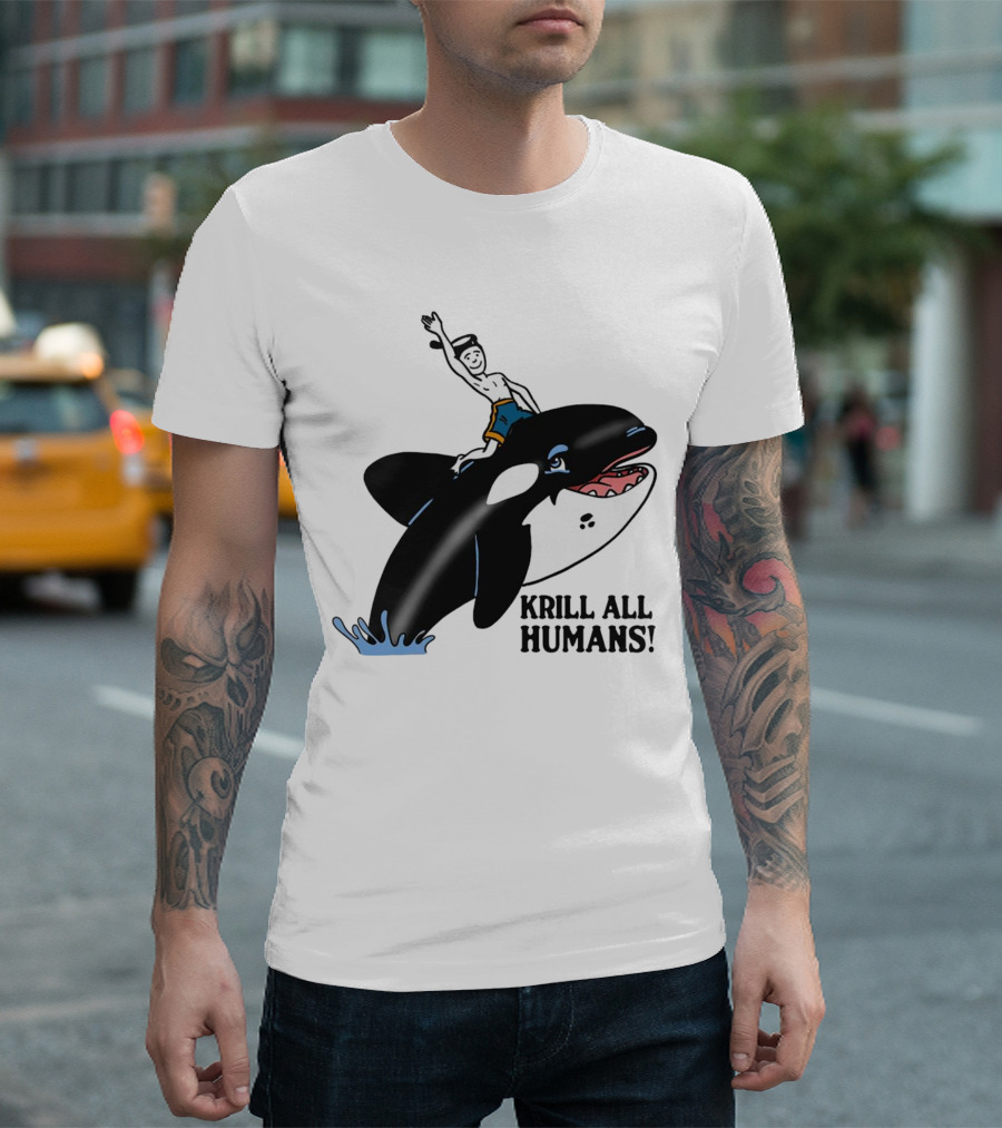 Krill All Humans Orca Rider Sailor Cartoon T-Shirt