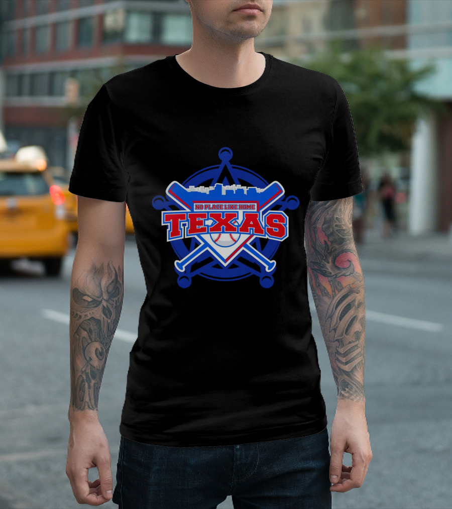 No Place Like Home Texas Baseball Crossed Bats and Ball T-Shirt