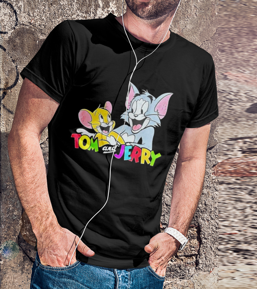 Tom And Jerry Colorful Smiling Cartoon Characters T-Shirt