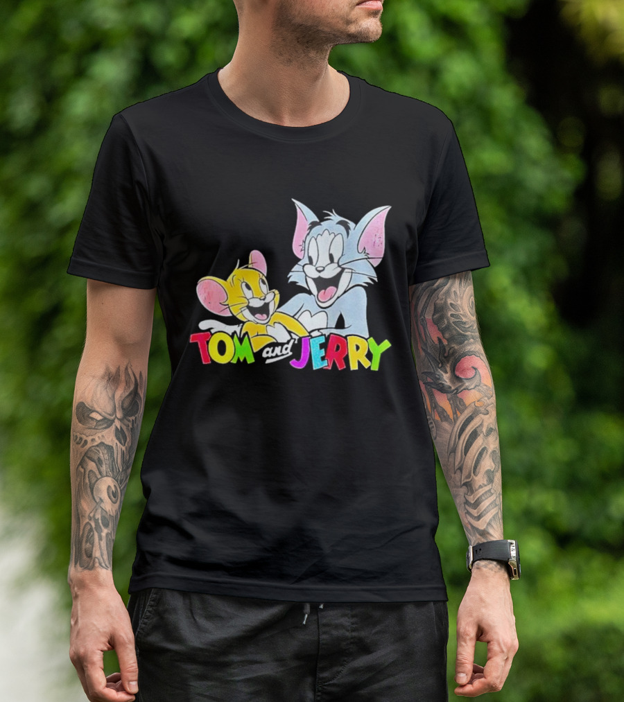 Tom And Jerry Colorful Smiling Cartoon Characters T-Shirt