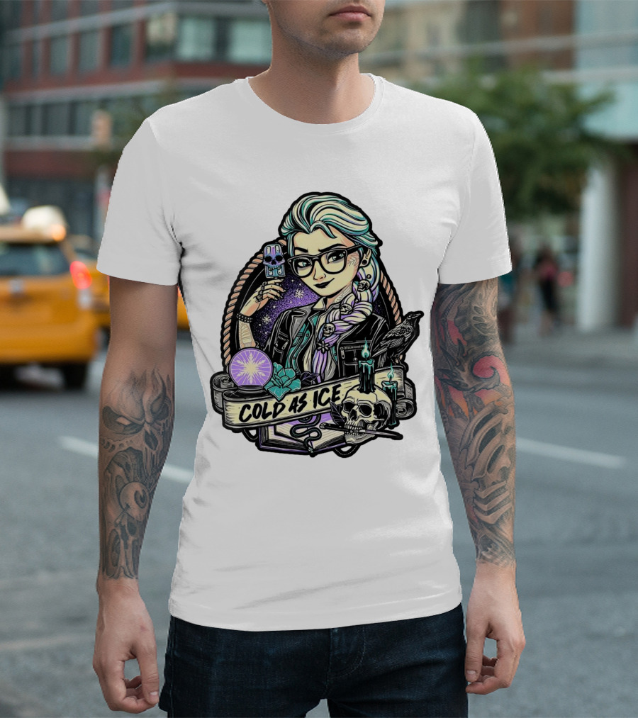 Frozen Elsa Cold as Ice Skull Raven Gothic Elements T-Shirt