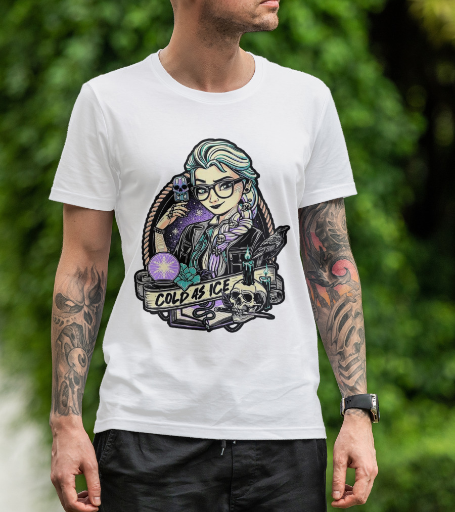 Frozen Elsa Cold As Ice Skull Raven Gothic Elements T-Shirt