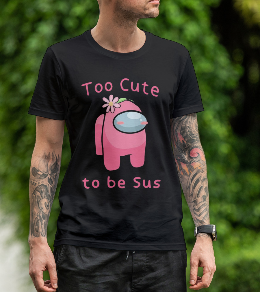 Too Cute To Be Sus Among Us Pink Character With Flower Hat T-Shirt