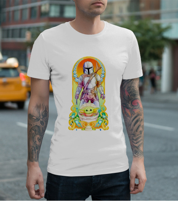 Art Nouveau Style Mando And Grogu Mandalorian T-Shirt