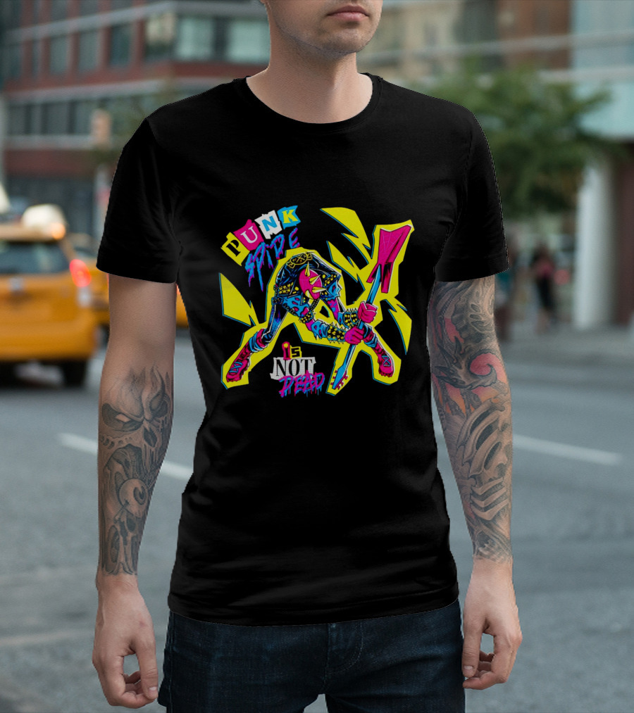 Punk Spider Is Not Dead Electric Guitar Lightning Bolt T-Shirt
