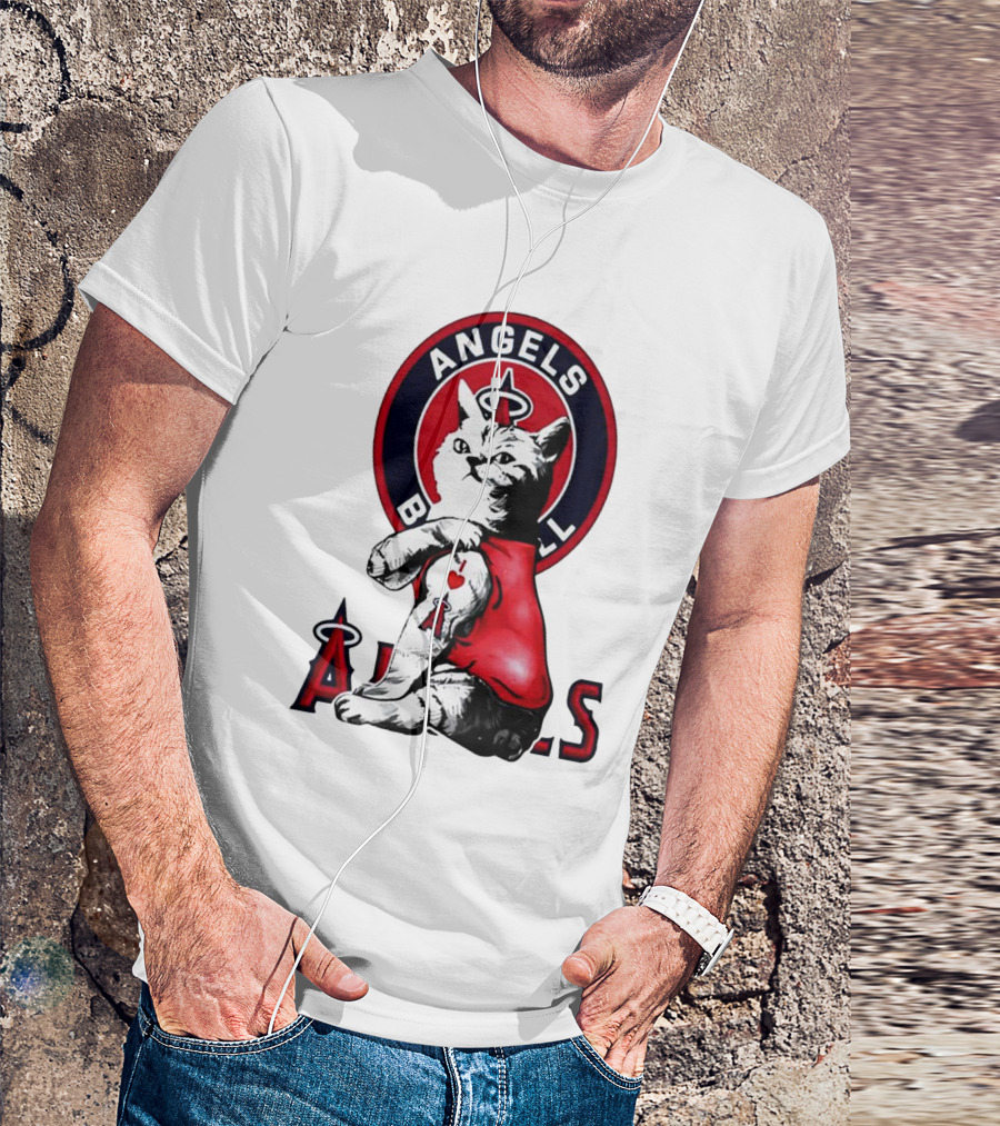 Tattoo Cat Los Angeles Angels Baseball Logo I Love Angels T-Shirt
