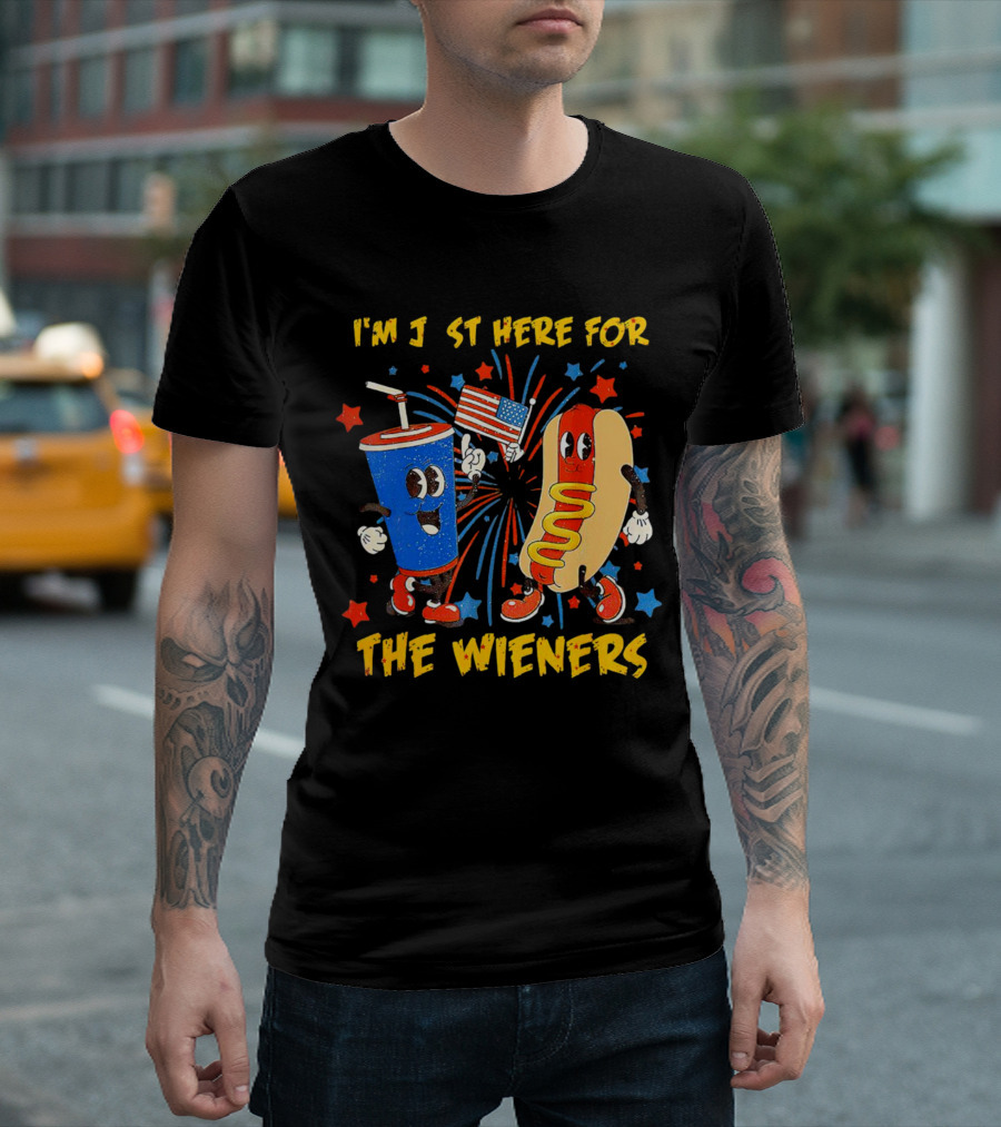 4th of July Fun with Hot Dog and Soda I'm Just Here for the Wieners T-Shirt