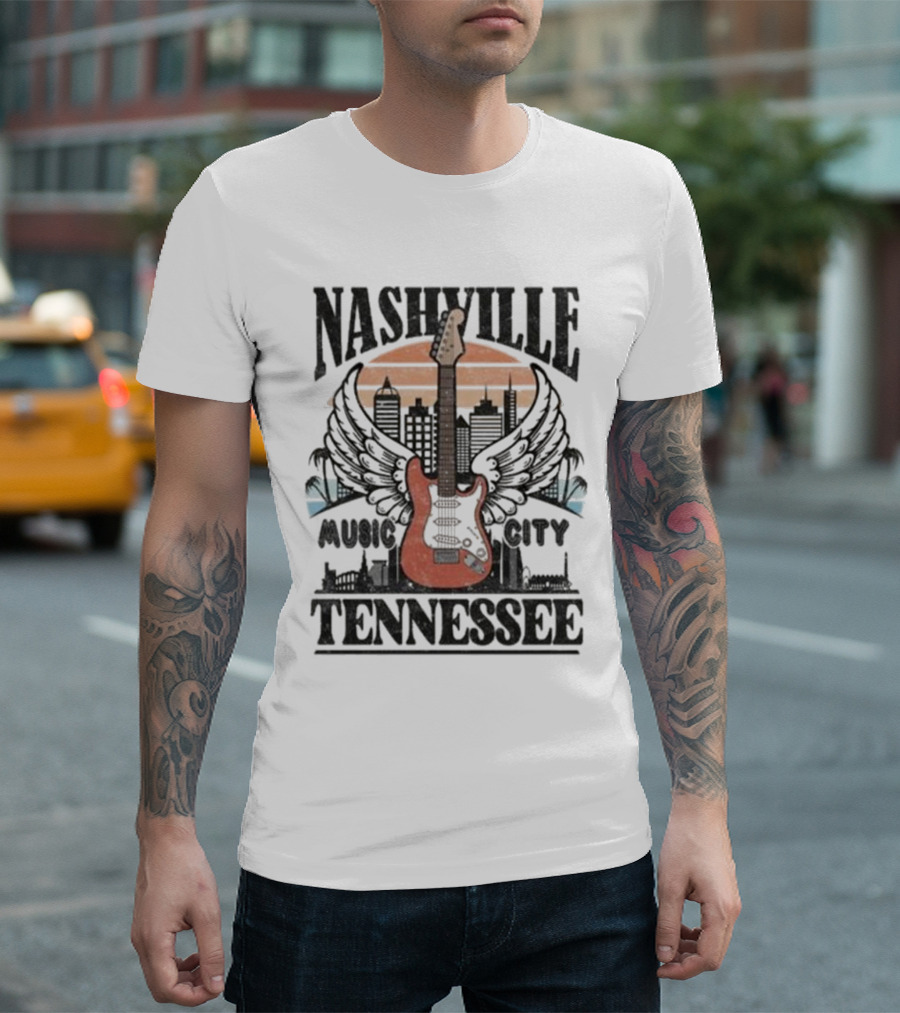 Nashville Tennessee Music City Electric Guitar Skyline Wings T-Shirt