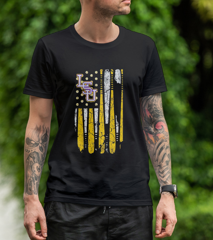 Louisiana State LSU Tigers Baseball Flag America Champ T-Shirt