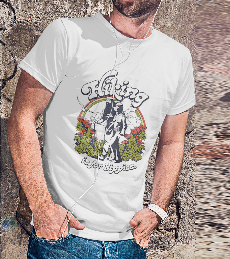 Hiking Is For Hippies Vintage Floral Rainbow Scene T-Shirt