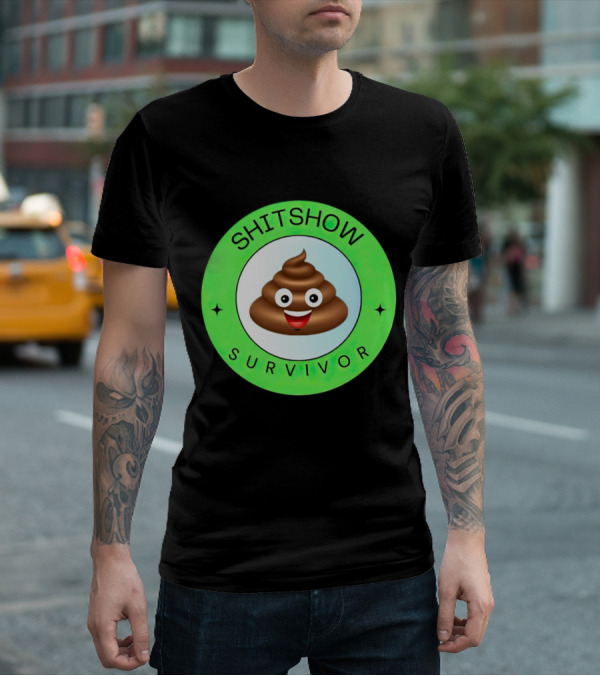 Shitshow Survivor Poop Emoji Circle Emblem T-Shirt