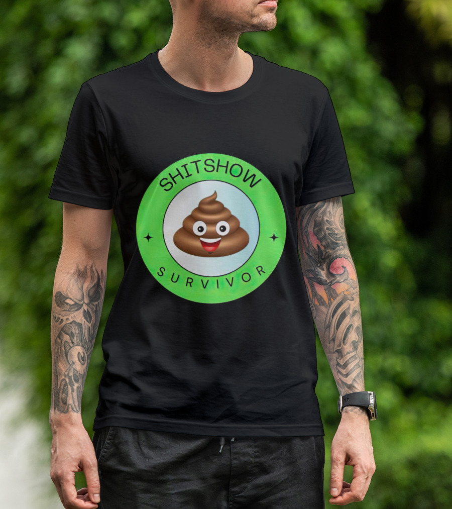 Shitshow Survivor Poop Emoji Circle Emblem T-Shirt